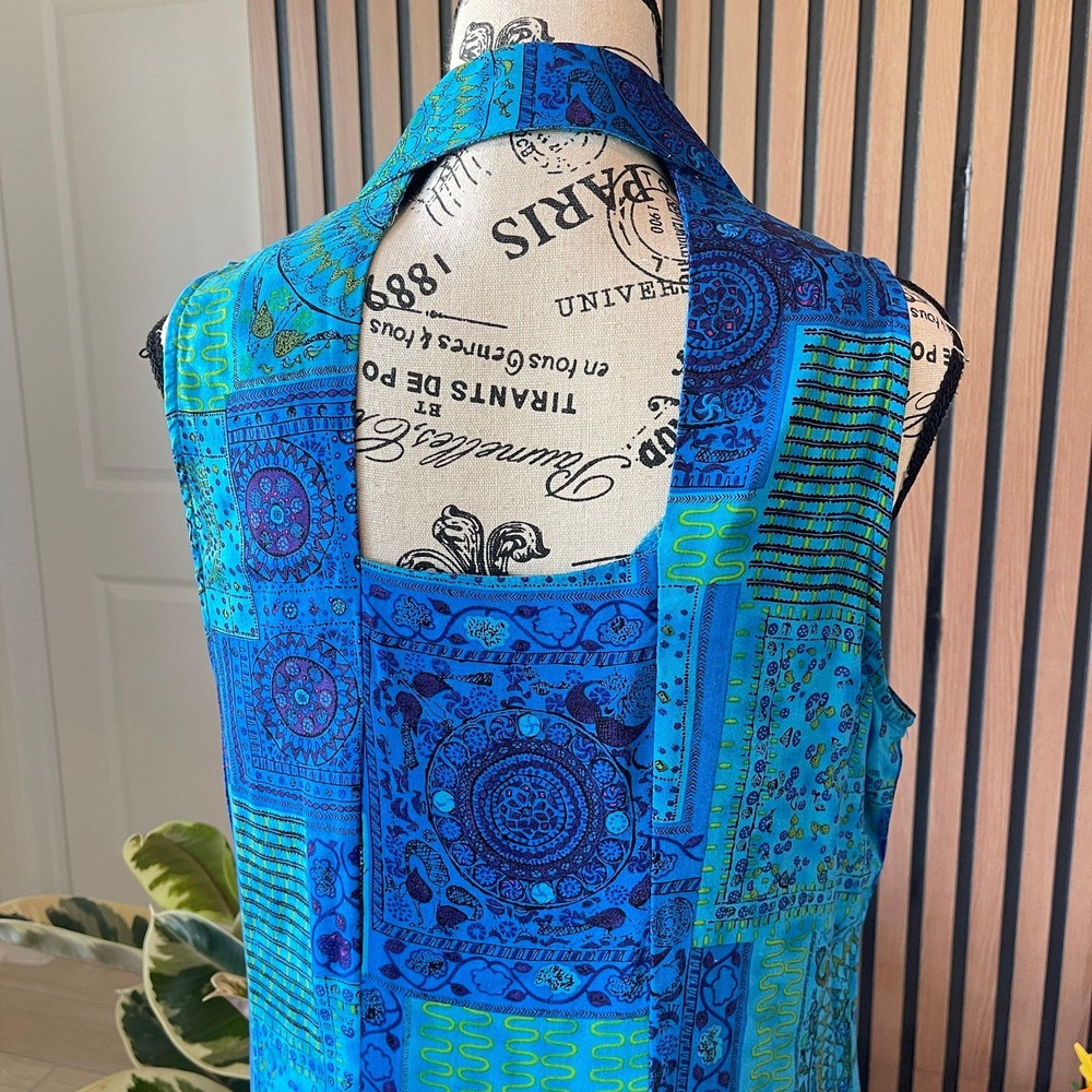 Scarlett Paisley Patchwork Maxi Dress Button Front‎ Sleeveless Blue Size 14 - Picture 4 of 8